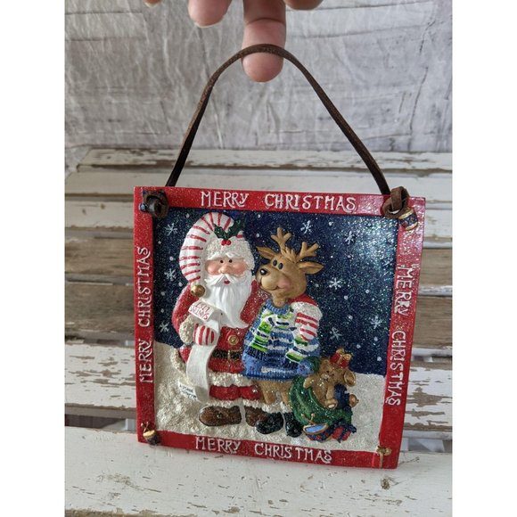 Merry Xmas hanging plaque decor Santa reindeer kit - Picture 1 of 5